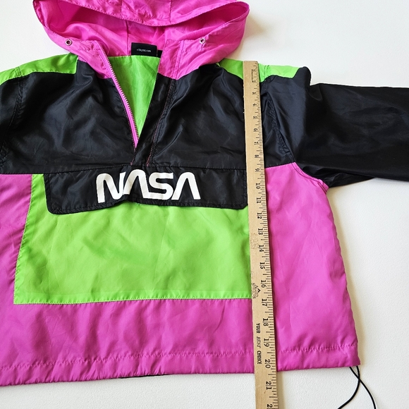 NASA Pink Green Neon Colorblock Windbreaker Pullover by Chemistry – Size L - Picture 13 of 16